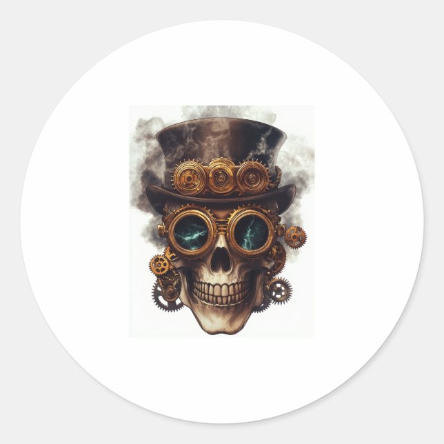Steampunk Skull Engine Classic Round Sticker (Front)