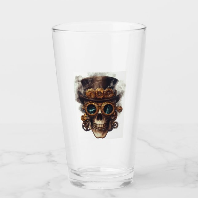 Steampunk Skull Engine Glass (Front)