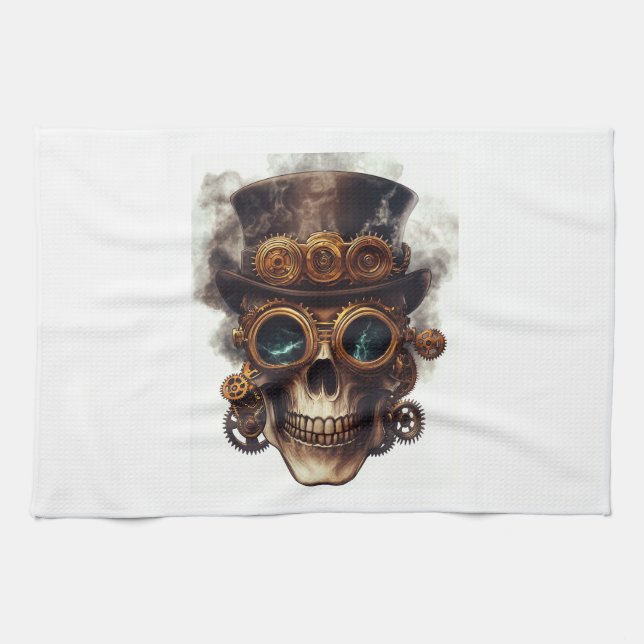 Steampunk Skull Engine Tea Towel (Horizontal)
