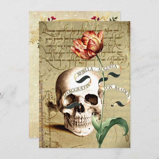 Steampunk Skull Floral Halloween 4.5" x 6.25" Invitation (Front/Back)