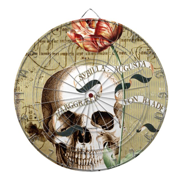 Steampunk Skull Floral Writing Halloween Dartboard (Front)