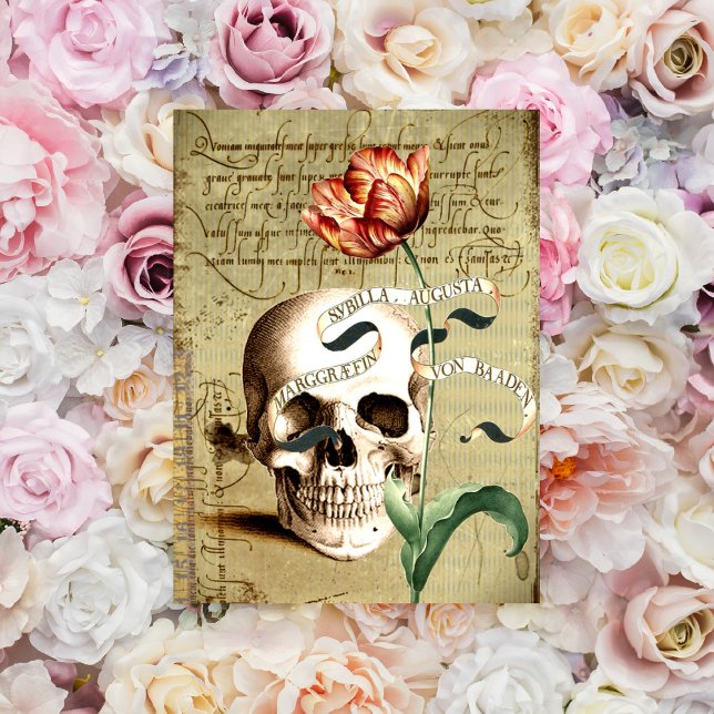 Steampunk Skull Floral Writing Halloween Note Card (Creator Uploaded)