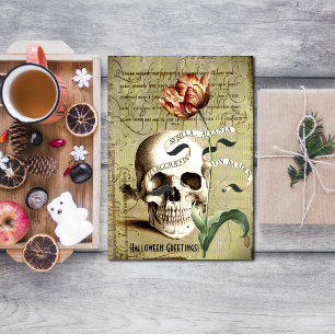 Steampunk Skull Floral Writing Halloween Postcard