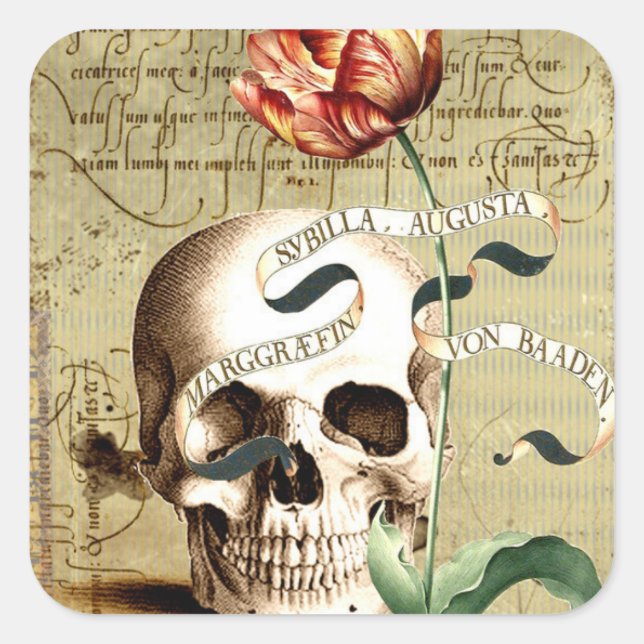 Steampunk Skull Floral Writing Halloween Stickers (Front)