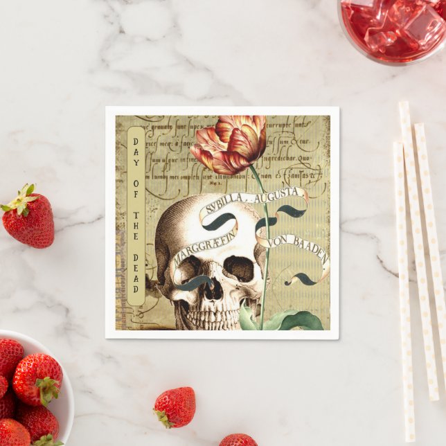 Steampunk Skull Floral Writing Halloween Stickers Napkin (Insitu)