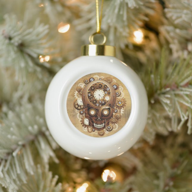 Steampunk Skull Gothic Style Ceramic Ball Christmas Ornament (Tree)