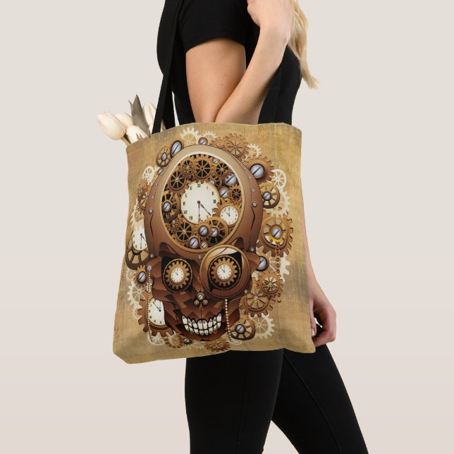 Steampunk Skull Gothic Style Tote Bag (Close Up)