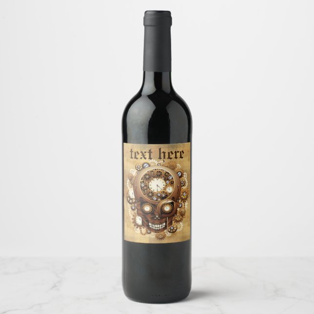 Steampunk Skull Gothic Style Wine Label (Front)