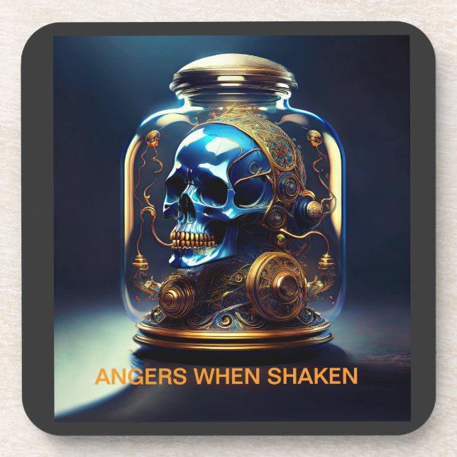 Steampunk Skull In Jar Angers When Shaken Coaster (Front)
