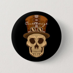 Steampunk Skull in Top Hat Thunder_Cove 6 Cm Round Badge