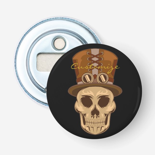 Steampunk Skull in Top Hat Thunder_Cove Bottle Opener (Front)