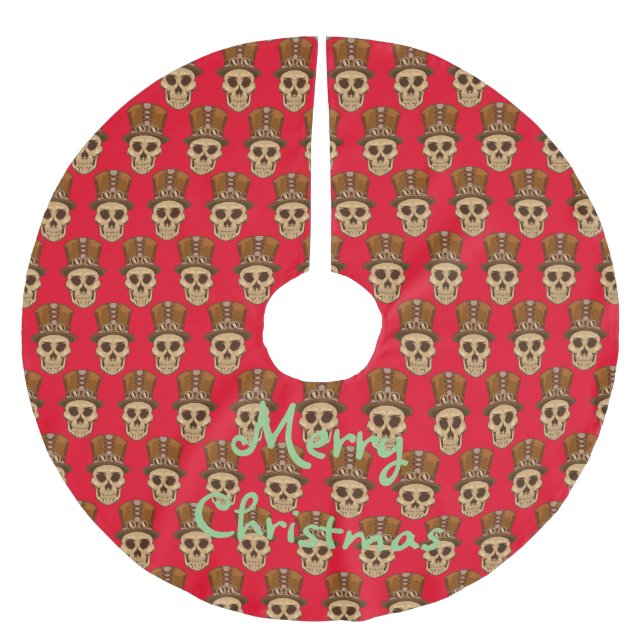 Steampunk Skull in Top Hat Thunder_Cove Brushed Polyester Tree Skirt (Front)