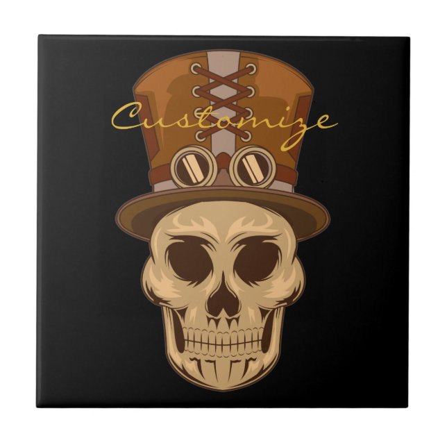 Steampunk Skull in Top Hat Thunder_Cove Ceramic Tile (Front)