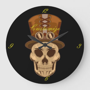 Steampunk Skull in Top Hat Thunder_Cove Large Clock