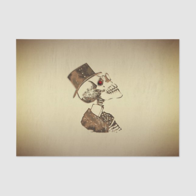 Steampunk Skull on Gold Tissue Paper (Front)