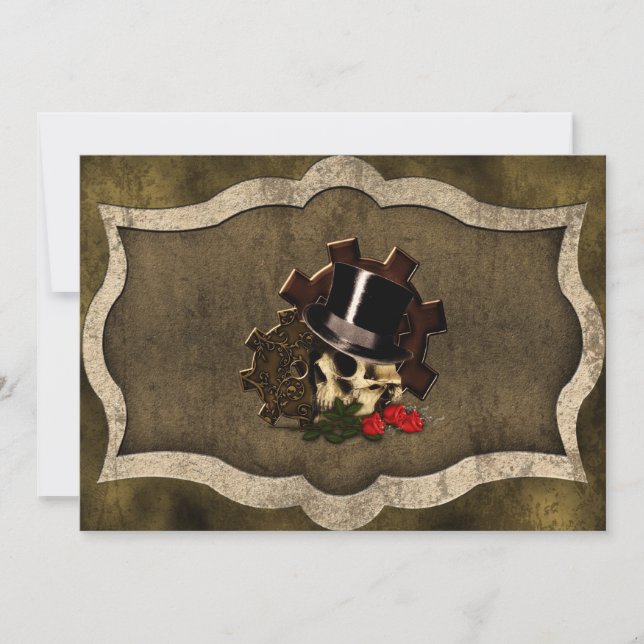 Steampunk Skull Roses Gothic Wedding Invitation (Front)