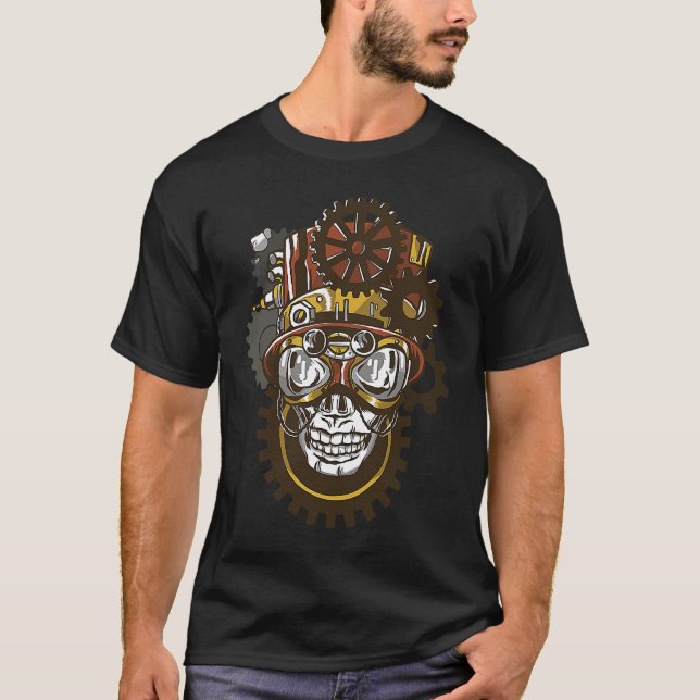 Steampunk Skull Weird Bizarre Fun Dark T-Shirt (Front)