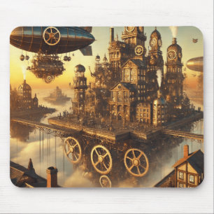 Steampunk Sky Metropolis Mouse Pad