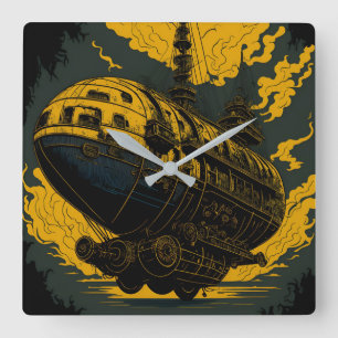 Steampunk Skyship Wall Clock
