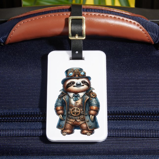 Steampunk Sloth Custom Luggage Tag (Front Insitu 2)