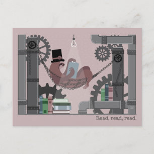 Steampunk Sloth Reading Postcards