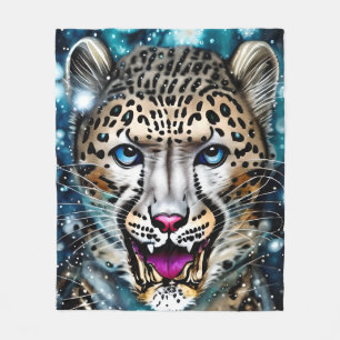 Steampunk Snow Leopard  Fleece Blanket