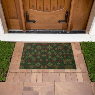 Steampunk Snowflake Red and Green Tartan Doormat
