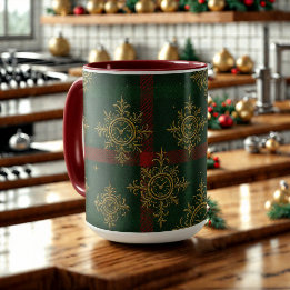 Steampunk Snowflake Red and Green Tartan Mug