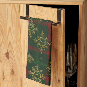 Steampunk Snowflake Red and Green Tartan Tea Towel