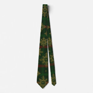 Steampunk Snowflake Red and Green Tartan Tie