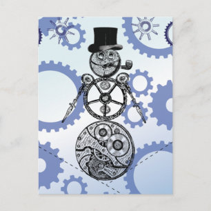 Steampunk Snowman Gear Holiday Design Postcard