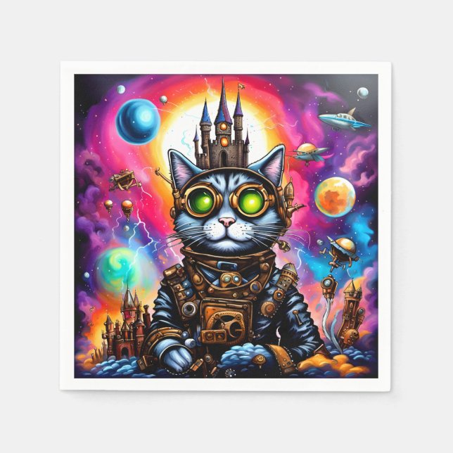 Steampunk Space Cat I Napkin (Front)