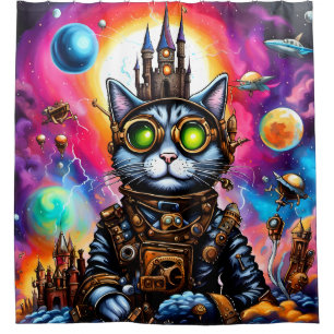 Steampunk Space Cat I Shower Curtain