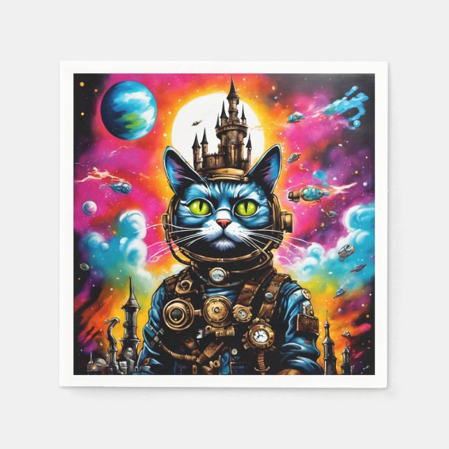 Steampunk Space Cat II Napkin (Front)