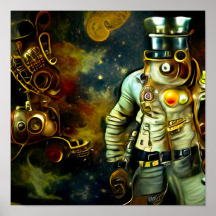 Steampunk Spaceman Astronaut and the moon Poster