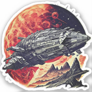 Steampunk Spaceship Sticker - Retro Sci-Fi Comic 