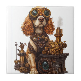 Steampunk Spaniel � Victorian Dog Inventor Ceramic Tile