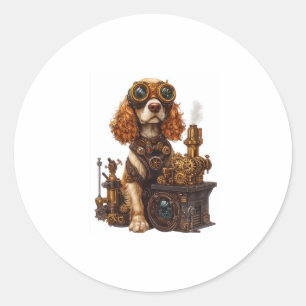 Steampunk Spaniel � Victorian Dog Inventor Classic Round Sticker