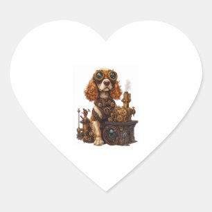 Steampunk Spaniel � Victorian Dog Inventor Heart Sticker