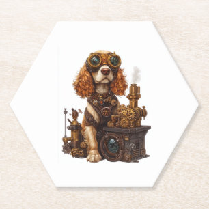 Steampunk Spaniel � Victorian Dog Inventor Paper Coaster