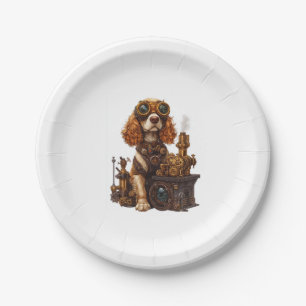 Steampunk Spaniel � Victorian Dog Inventor Paper Plate