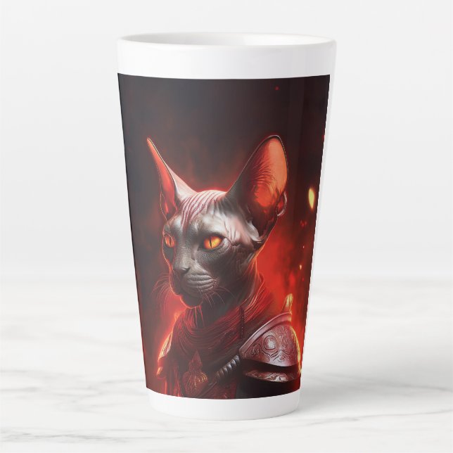 Steampunk Sphinx Cat Warrior Looking Fierce Latte Mug (Front)