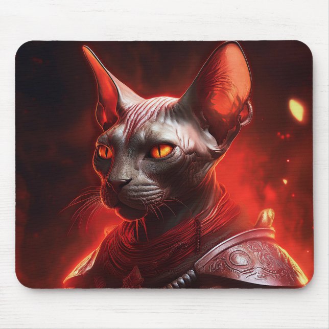 Steampunk Sphinx Cat Warrior Looking Fierce Mouse Pad (Front)