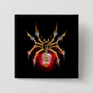 Steampunk spider on black 15 cm square badge