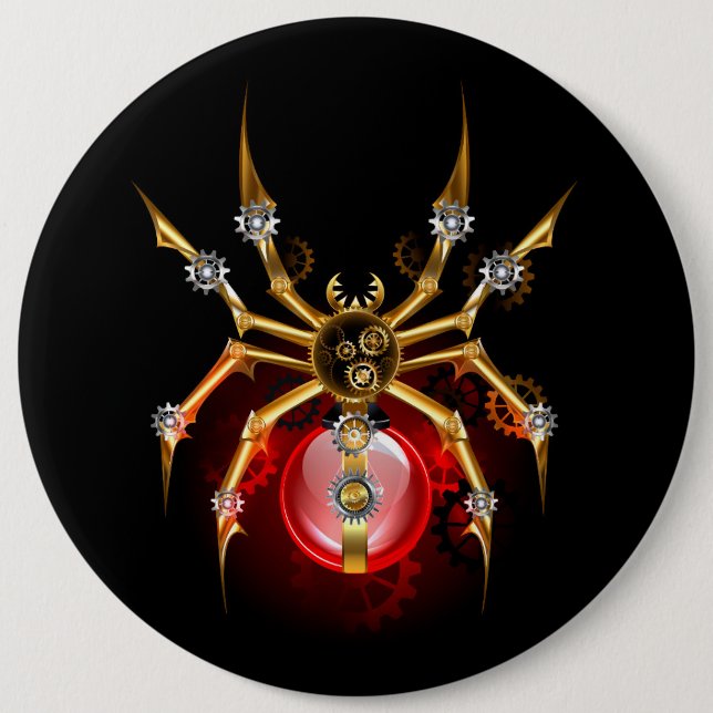 Steampunk spider on black 6 cm round badge (Front)
