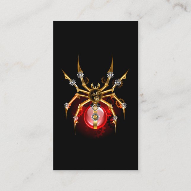 Steampunk spider on black advice card (Front)