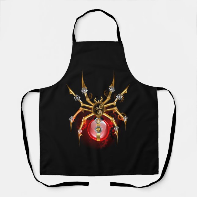 Steampunk spider on black apron (Front)