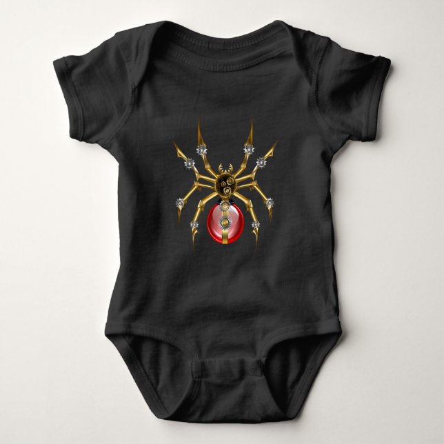 Steampunk spider on black baby bodysuit (Front)