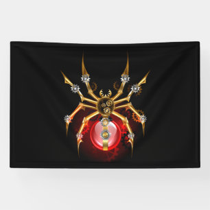 Steampunk spider on black banner