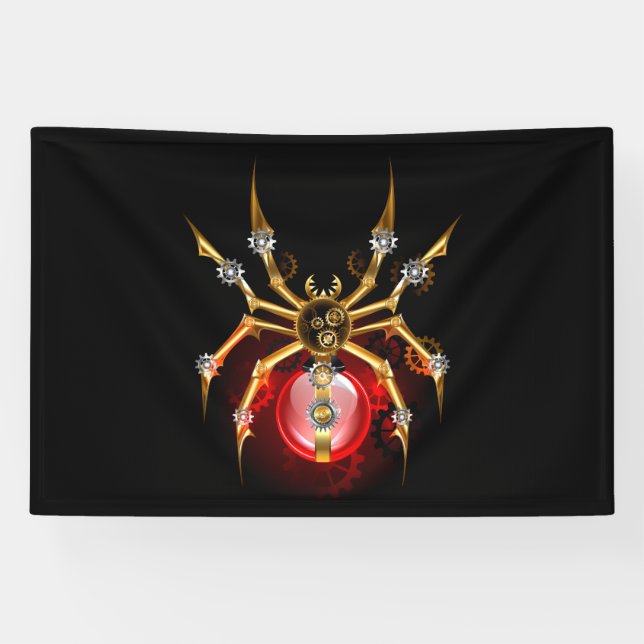 Steampunk spider on black banner (Horizontal)